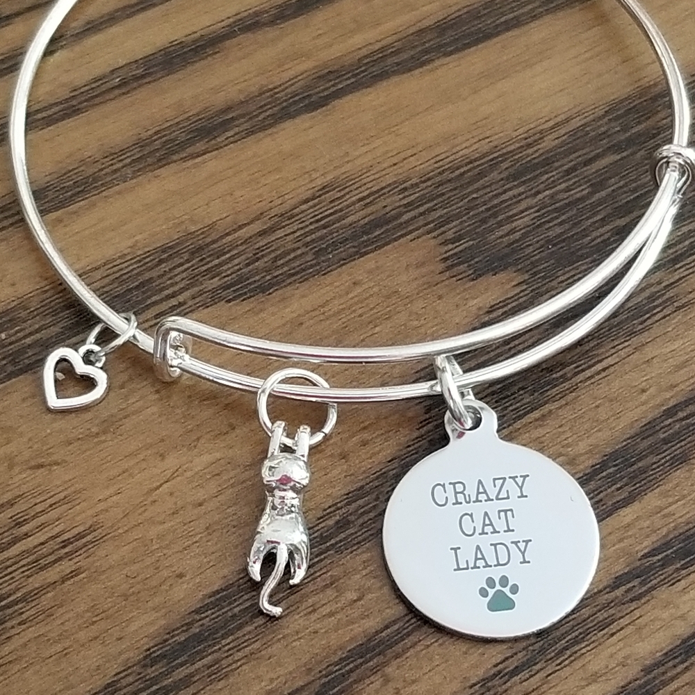 New Crazy Cat Lady Charm Bracelet Handmade Silver